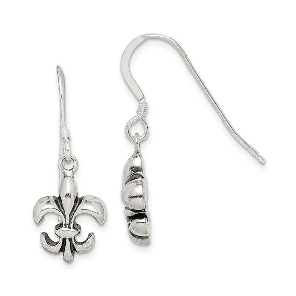 Sterling Silver Fleur de lis Earrings Image 2 Minor Jewelry Inc. Nashville, TN