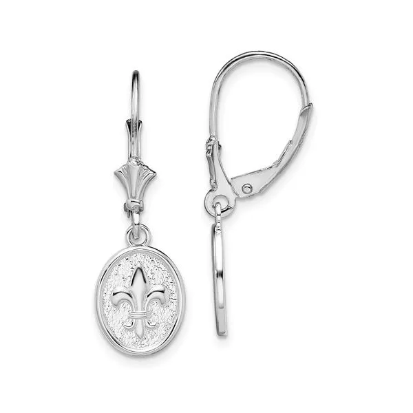 Sterling Silver Polished Mini Fleur de Lis Oval Leverback Earrings Image 2 Minor Jewelry Inc. Nashville, TN