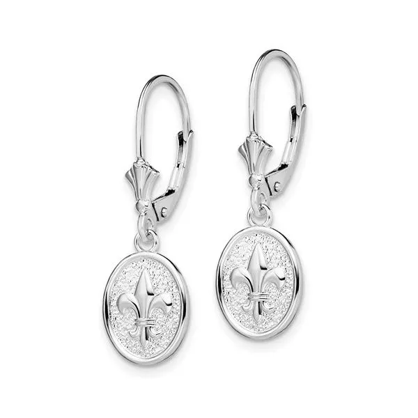 Sterling Silver Polished Mini Fleur de Lis Oval Leverback Earrings Minor Jewelry Inc. Nashville, TN