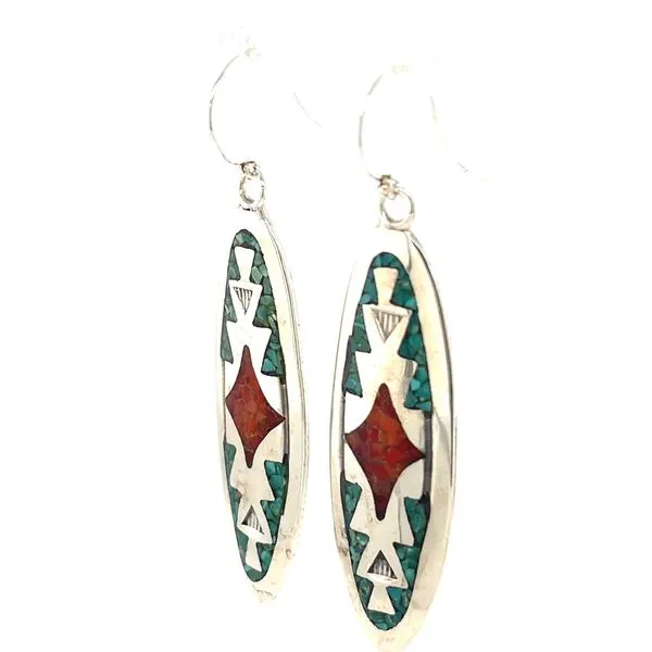 Sterling Silver Estate Turquoise and Coral Earrings Image 2 Minor Jewelry Inc. Nashville, TN