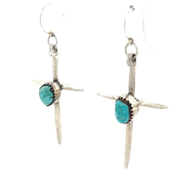 Sterling Silver Estate Turquoise Cross Earrings Image 2 Minor Jewelry Inc. Nashville, TN