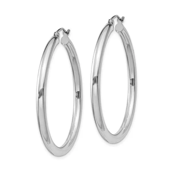Sterling Silver Rhodium-Plated 3x40mm Hoop Earrings Image 2 Minor Jewelry Inc. Nashville, TN