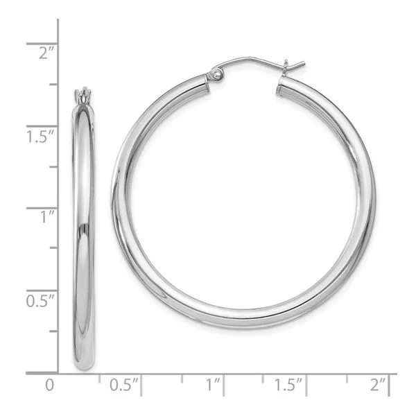 Sterling Silver Rhodium-Plated 3x40mm Hoop Earrings Image 3 Minor Jewelry Inc. Nashville, TN