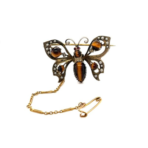 Sterling Silver Tiger Eye And Seed Pearl Butterfly Pin Minor Jewelry Inc. Nashville, TN