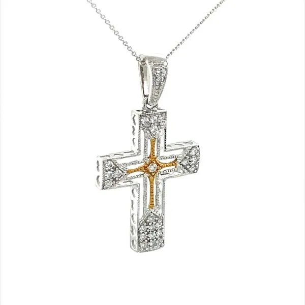 14K White Gold and Yellow Gold Diamond Cross Pendant Necklace Image 2 Minor Jewelry Inc. Nashville, TN