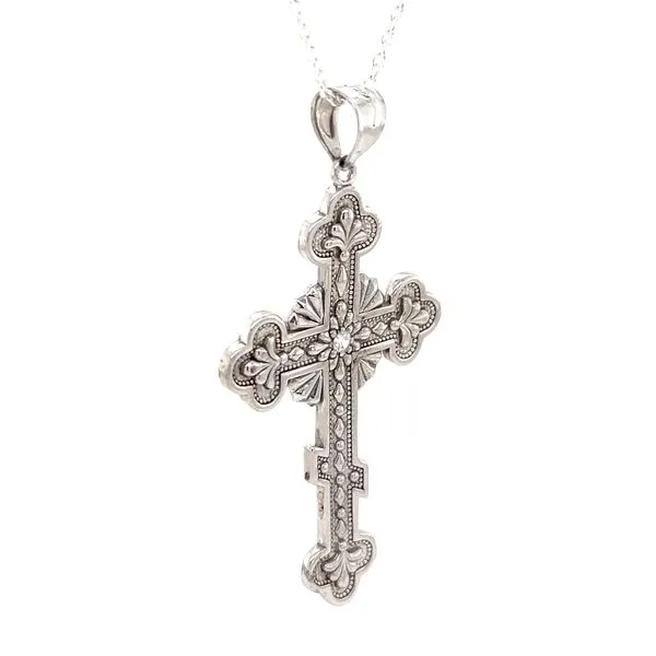 Sterling Silver Estate Cubic Zirconium Cross Pendant Neck...