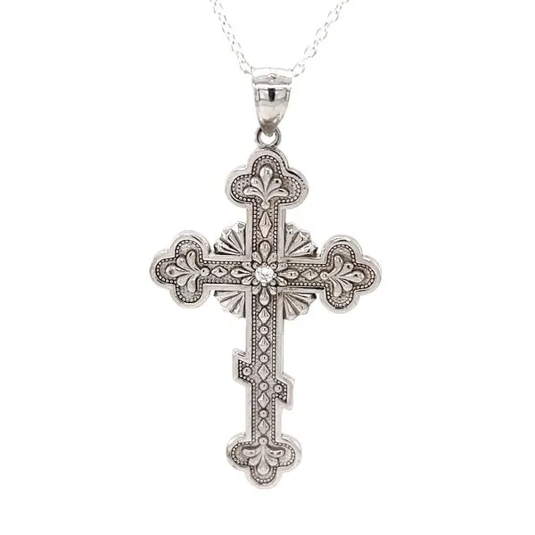 Sterling Silver Estate Cubic Zirconium Cross Pendant Neck...