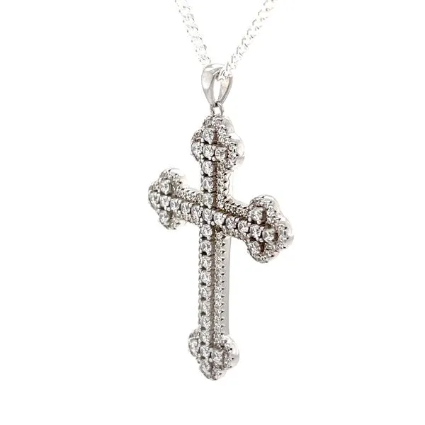 Sterling Silver & Glass Gem Cross Pendant Necklace