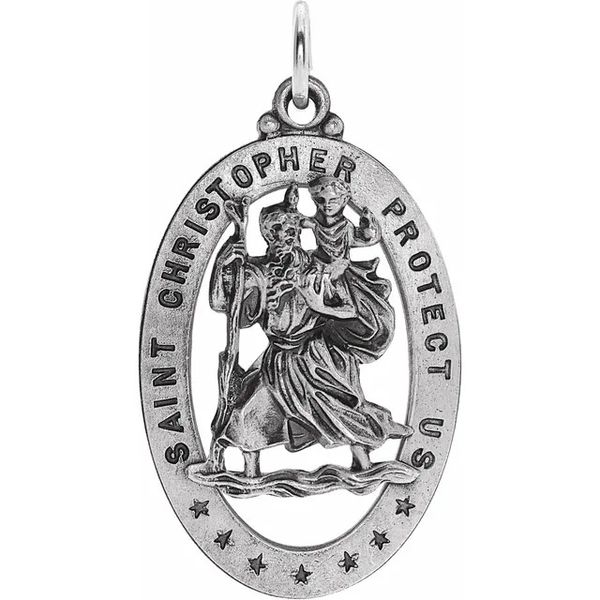 Sterling Silver 20x32mm Saint Christopher Protect us Pendant Minor Jewelry Inc. Nashville, TN