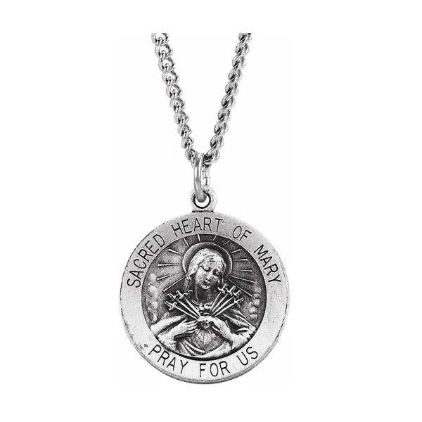 Sterlinjg Silver 10mm Sacred Heart of Mary Pendant Necklace Minor Jewelry Inc. Nashville, TN