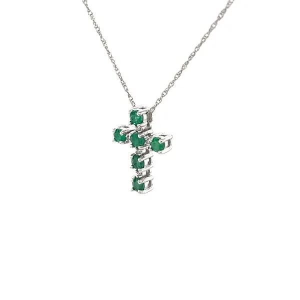10K White Gold Emerald and Diamond Cross Pendant Necklace Image 2 Minor Jewelry Inc. Nashville, TN