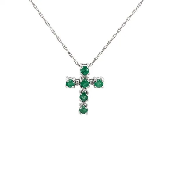 10K White Gold Emerald and Diamond Cross Pendant Necklace Minor Jewelry Inc. Nashville, TN