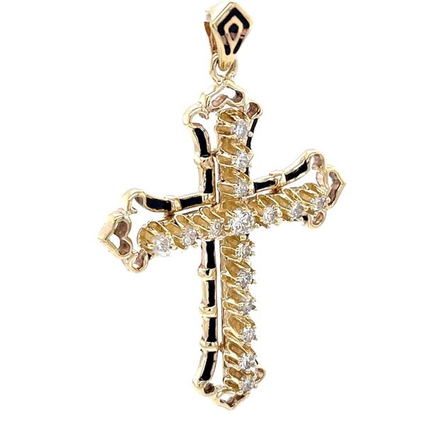 10K Yellow Gold Estate Mined Diamond Cross Pendant Image 2 Minor Jewelry Inc. Nashville, TN