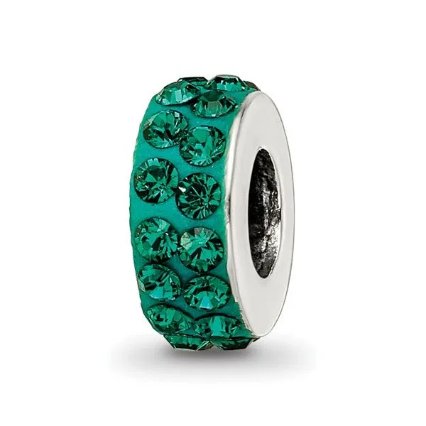 Sterling Silver Double Row Green Crystal Bead