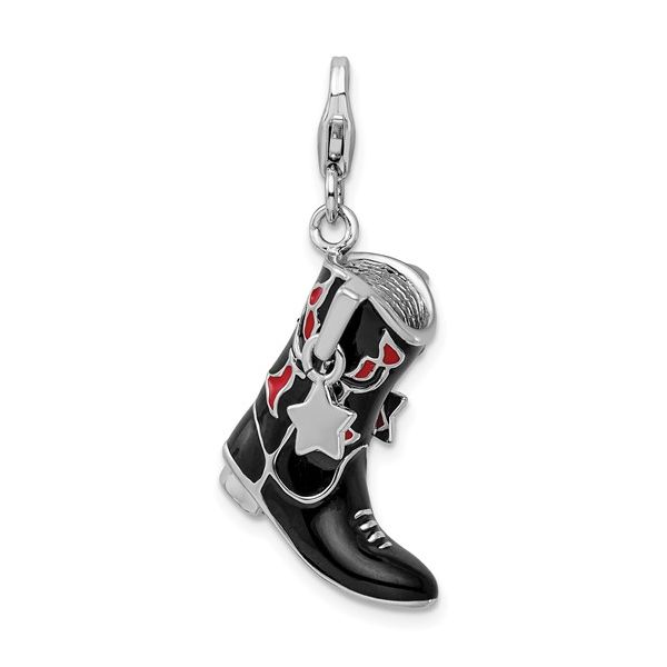 Sterling Silver Black/Red Enameled Cowboy Boot Image 2 Minor Jewelry Inc. Nashville, TN