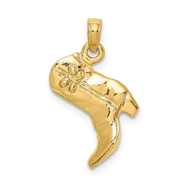 14K Yellow Gold 3-D Cowboy Boot Charm