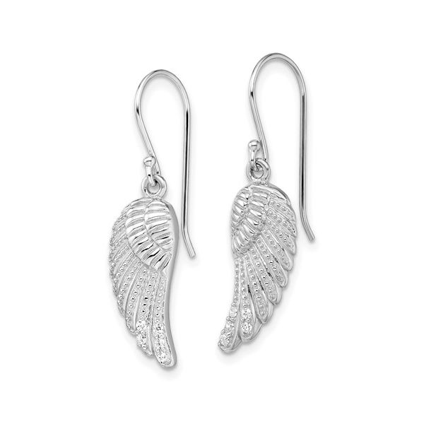 Sterling Silver Angel Wing Earrings with Cubic Zirconia Stones Image 2 Minor Jewelry Inc. Nashville, TN