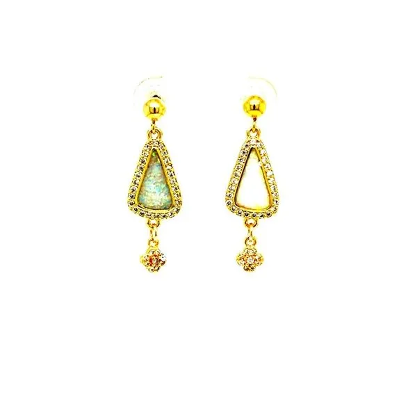 Yellow gold filled composite opal and CZ earrings By Nashville artist Nola Jane Minor Jewelry Inc. Nashville, TN