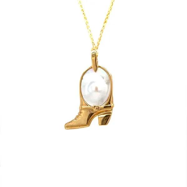 14K Yellow Gold Cowboy Boot with Genuine Dome Tennesse Pearl Minor Jewelry Inc. Nashville, TN