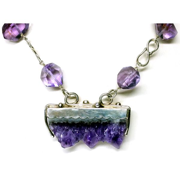 Sterling Silver Amethyst Slab with Amethyst and Smoky Quartz Bead Necklace Handcrafted by Nashville Artist Nola Jane Image 2 Minor Jewelry Inc. Nashville, TN