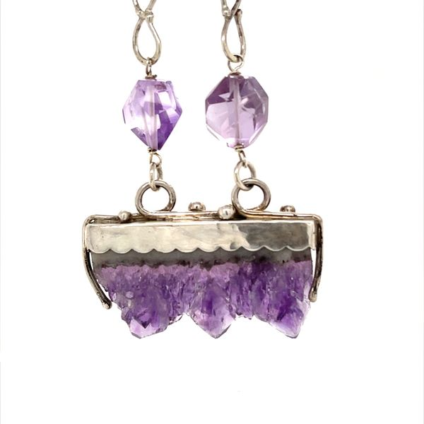 Sterling Silver Amethyst Slab with Amethyst and Smoky Quartz Bead Necklace Handcrafted by Nashville Artist Nola Jane Minor Jewelry Inc. Nashville, TN