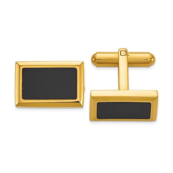 Yellow Gold Plated Polished 18x12mm Rectangle Black Epoxy Inlay Cufflinks Minor Jewelry Inc. Nashville, TN