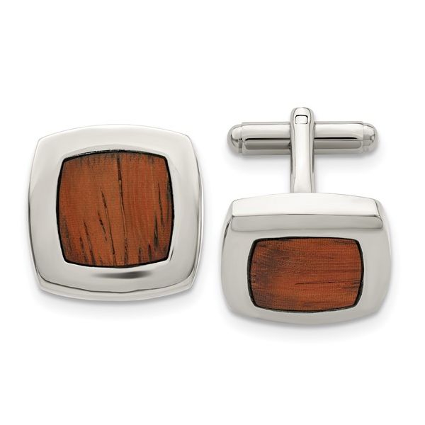 Stainless Steel and Koa Wood Inlay 20x20mm Square Cufflinks Minor Jewelry Inc. Nashville, TN