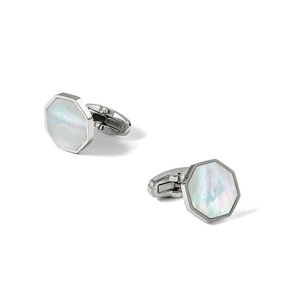 Stainless Steel Octagon 16.5x16.5mm Mother-Of-Pearl Inlay Polished Cufflinks Image 2 Minor Jewelry Inc. Nashville, TN