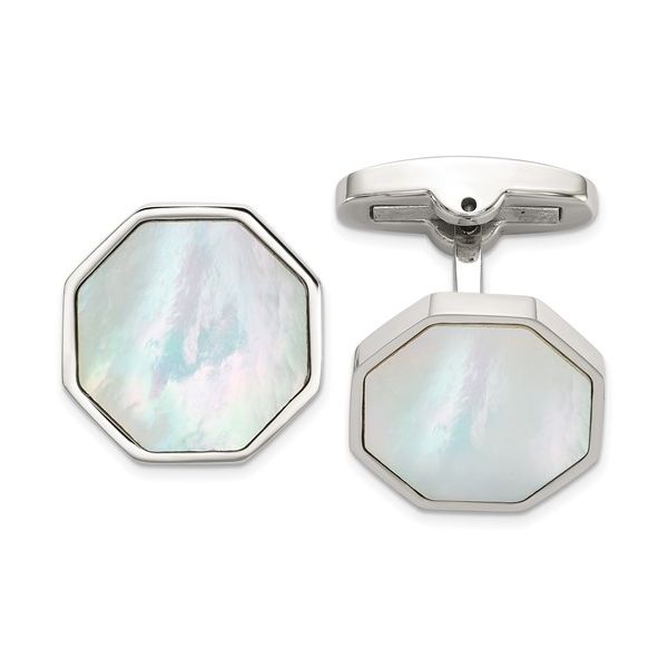 Stainless Steel Octagon 16.5x16.5mm Mother-Of-Pearl Inlay Polished Cufflinks Minor Jewelry Inc. Nashville, TN
