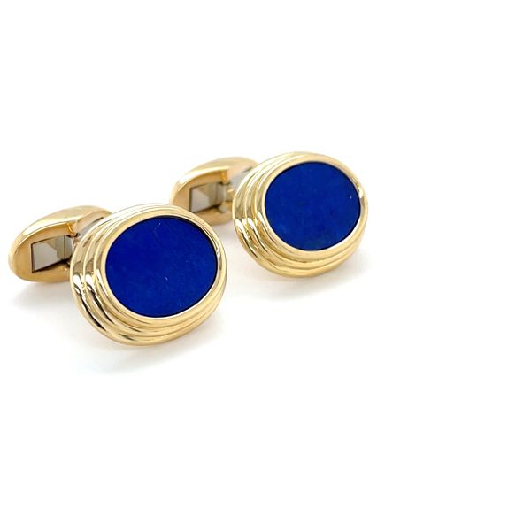 18K Yellow Gold Estate Lapis Lazuli Cufflinks Image 4 Minor Jewelry Inc. Nashville, TN
