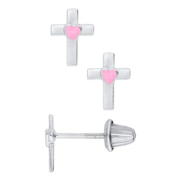 Cross Earrings With Pink Enamel Hearts Mitchell's Jewelry Norman, OK