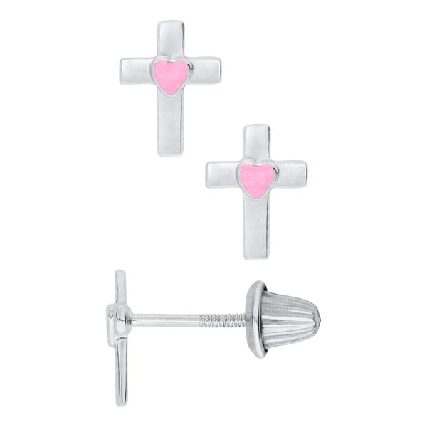 Cross Earrings With Pink Enamel Hearts Mitchell's Jewelry Norman, OK