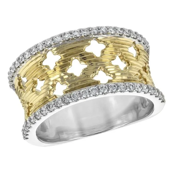Allison-Kaufman wide fashion ring in yellow and white gold featuring diamond details Mitchell's Jewelry Norman, OK