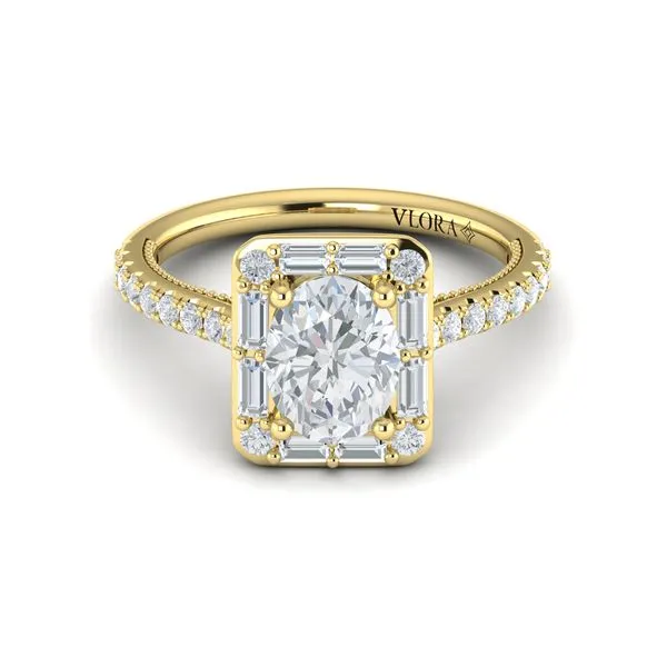 Yellow Gold Engagement Ring With Baguette And Round Diamond Halo Image 2 Mitchell's Jewelry Norman, OK