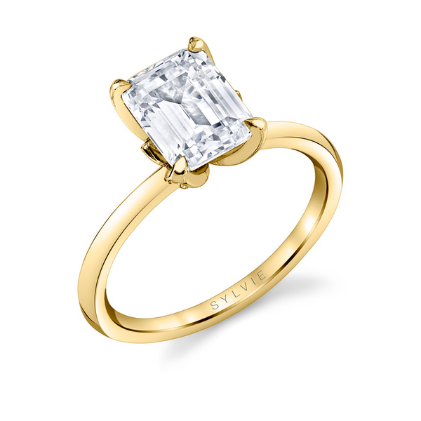 Emerald Cut Petal Style Hidden Halo Engagement Ring By Sylvie Mitchell's Jewelry Norman, OK