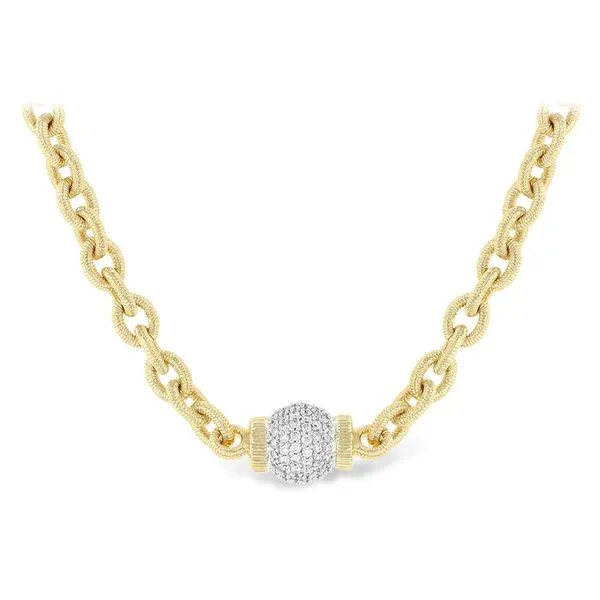 Yellow Gold Link Necklace With Round Diamond Pendant by Allison Kaufman Mitchell's Jewelry Norman, OK