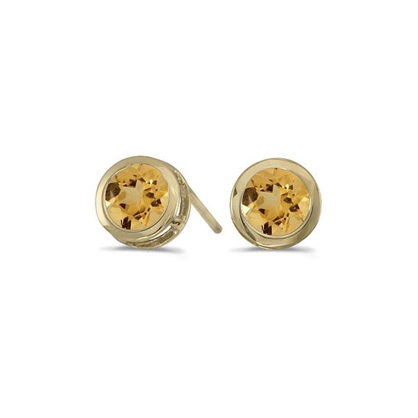 Yellow Gold Round Citrine Bezel Stud Earrings Mitchell's Jewelry Norman, OK