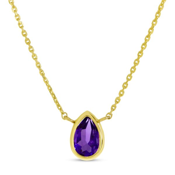 Yellow Gold Pear Amethyst Birthstone Necklace Mitchell's Jewelry Norman, OK