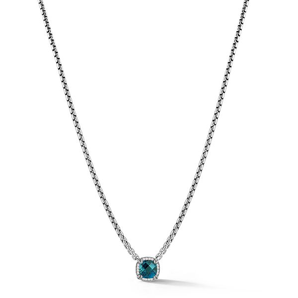Cushion London Blue Topaz And Diamond Necklace Mitchell's Jewelry Norman, OK