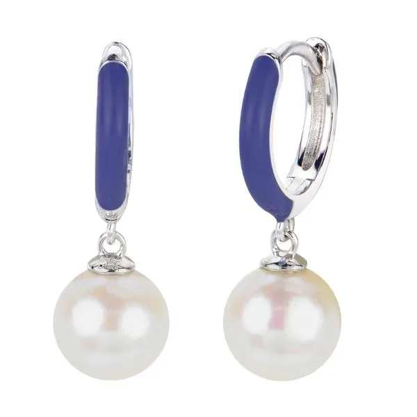 Navy Enamel Pearl Earrings Mitchell's Jewelry Norman, OK