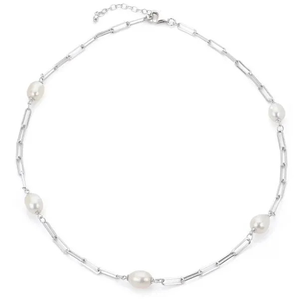 Paperclip Chain Pearl Station Necklace Mitchell's Jewelry Norman, OK