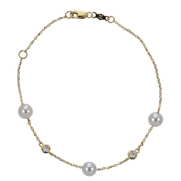 Pearl And Lab Created Diamond Station Bracelet Mitchell's Jewelry Norman, OK