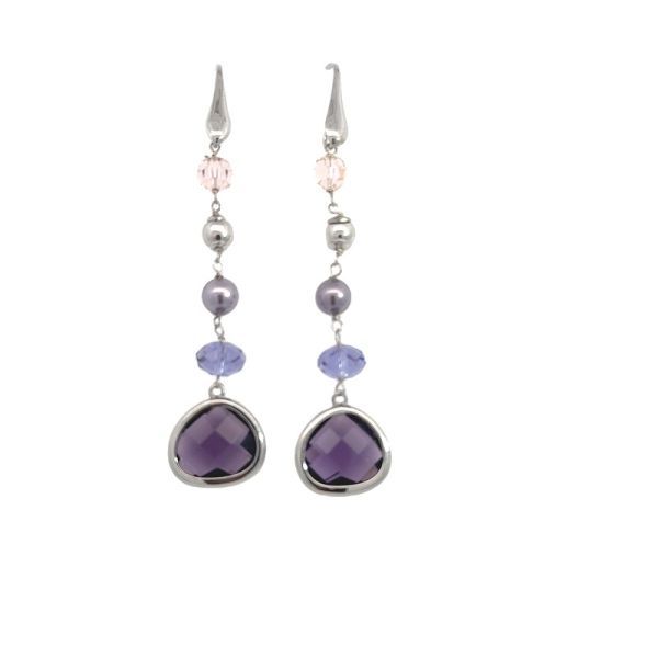 Silver Crystals And Bead Dangle Earrings Mitchell's Jewelry Norman, OK