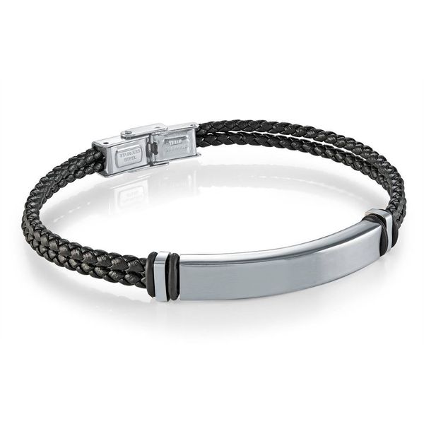 Stainless Steel And Black Leather Bracelet Mitchell's Jewelry Norman, OK