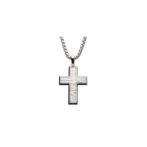 Matte Stainless Steel Short Cross Pendant with Steel Box Chain Mitchell's Jewelry Norman, OK