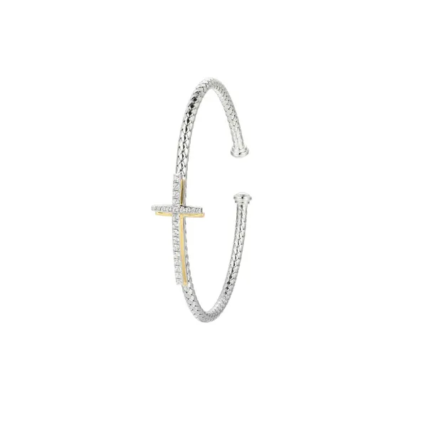Two Tone Silver CZ Cross Bangle Mitchell's Jewelry Norman, OK