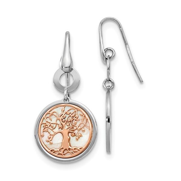 Sterling Silver and Rose-tone  Tree of Life Dangle Earrings Mitchell's Jewelry Norman, OK