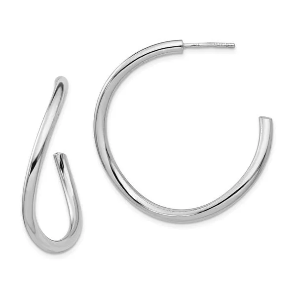 Sterling Silver Rhodium-plated Polished Curved J-Hoop Earrings Mitchell's Jewelry Norman, OK