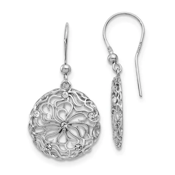 Sterling Silver Polished CZ Floral Dangle Earrings Mitchell's Jewelry Norman, OK