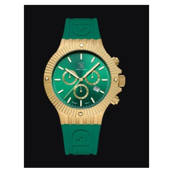 Gold-Tone Stainless Steel Watch With A Green Silicone Band by GLOCK Mitchell's Jewelry Norman, OK